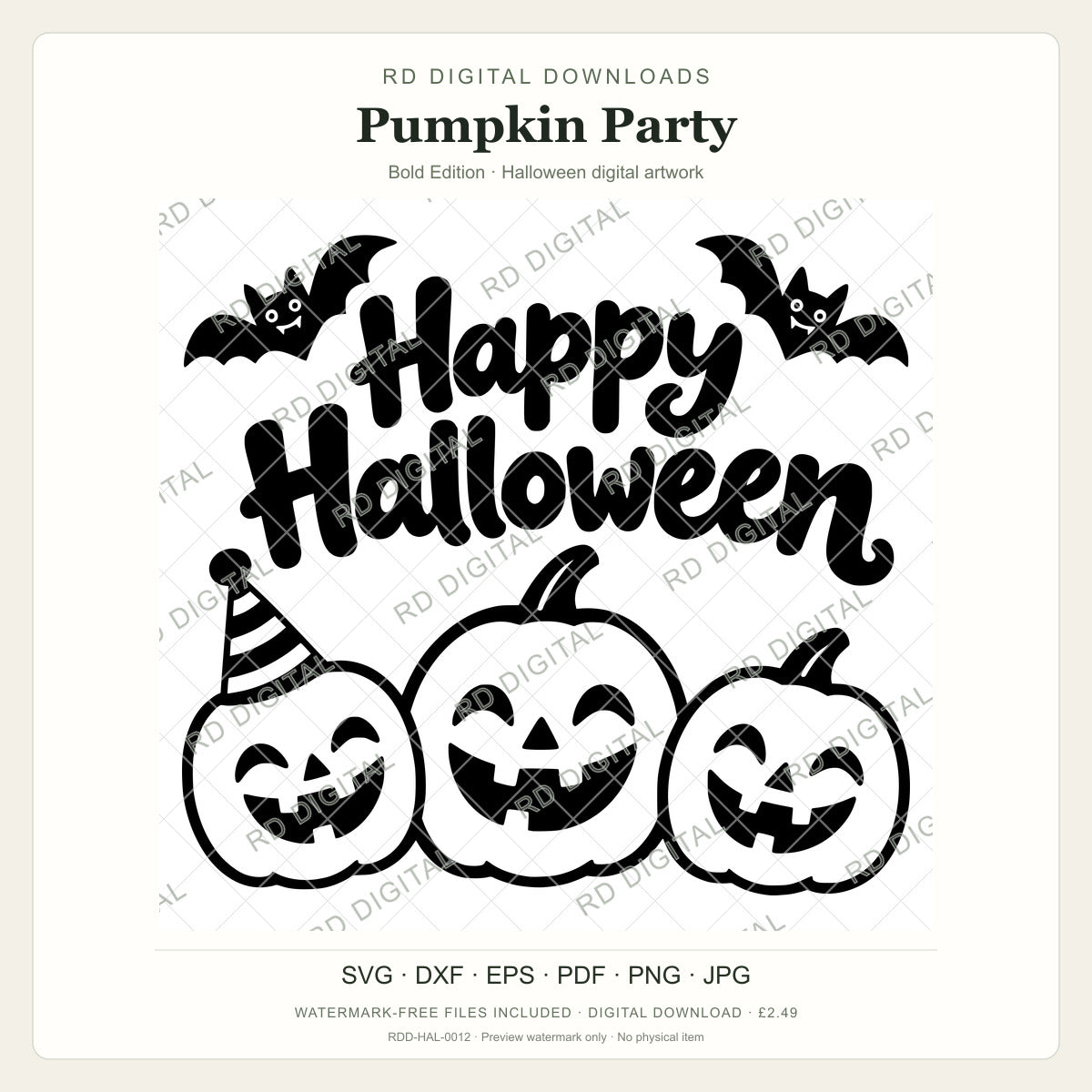 Watermarked Pumpkin Party, Bold Edition Halloween digital artwork; customer files are supplied without the watermark.