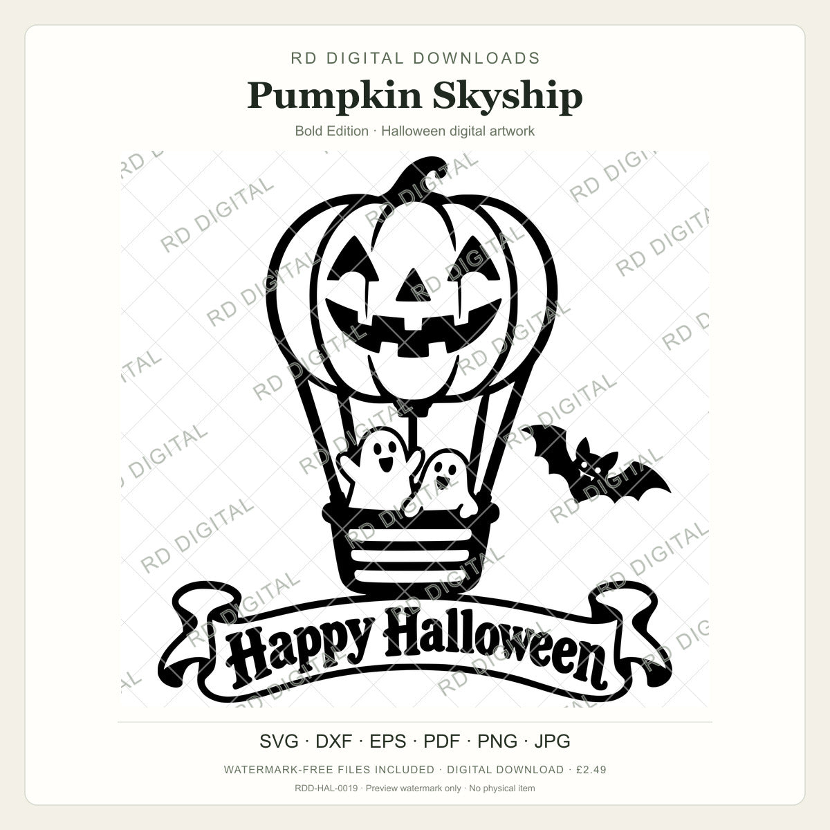 Watermarked Pumpkin Skyship, Bold Edition Halloween digital artwork; customer files are supplied without the watermark.