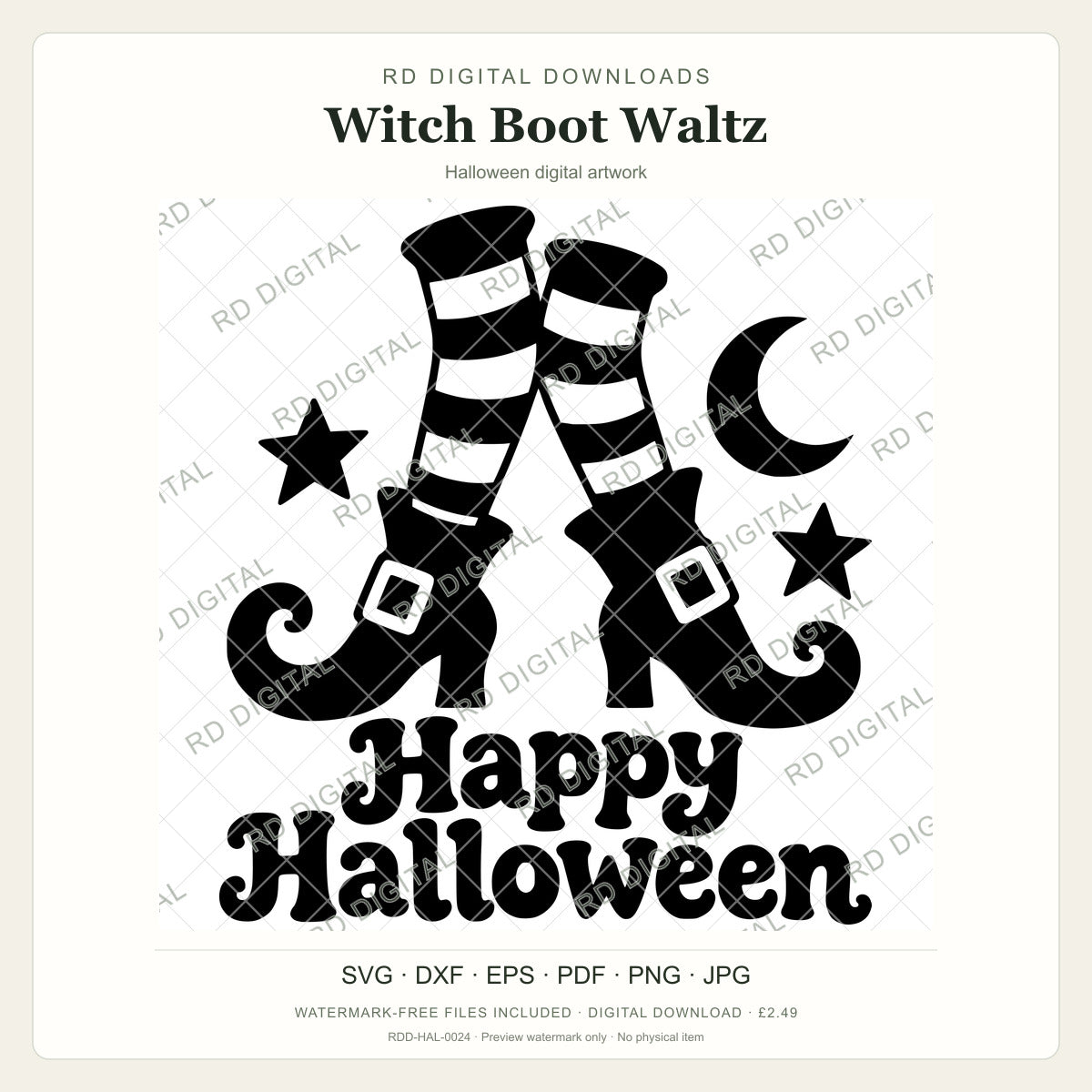 Watermarked Witch Boot Waltz Halloween digital artwork; customer files are supplied without the watermark.