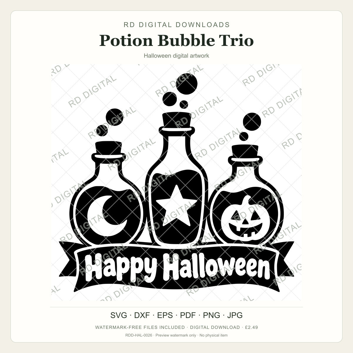 Watermarked Potion Bubble Trio Halloween digital artwork; customer files are supplied without the watermark.