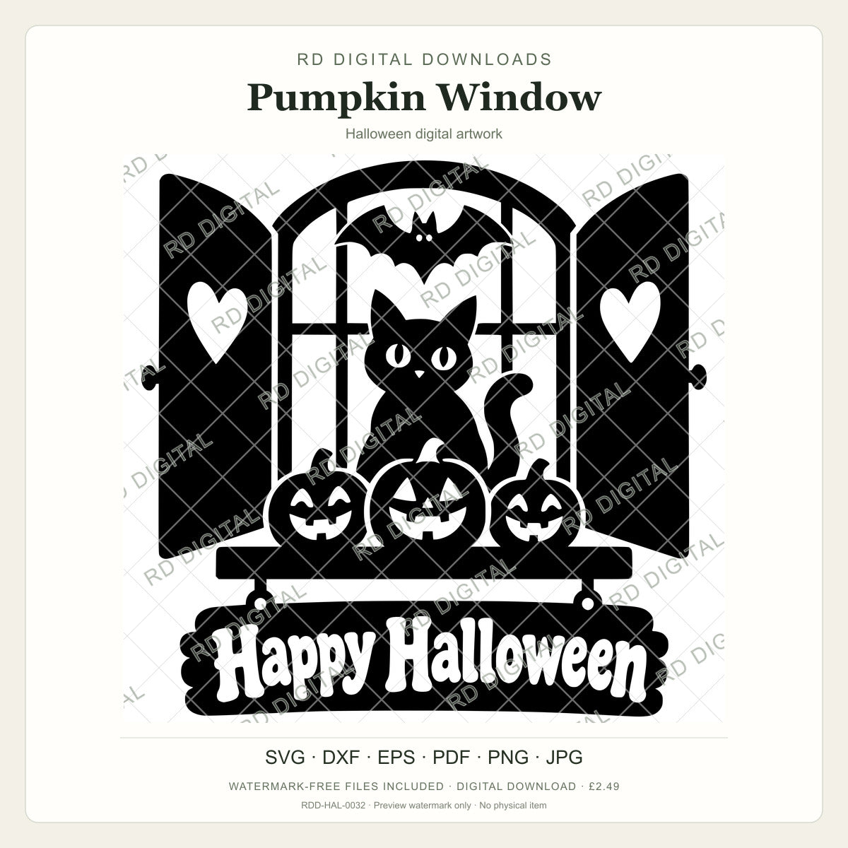 Watermarked Pumpkin Window Halloween digital artwork; customer files are supplied without the watermark.