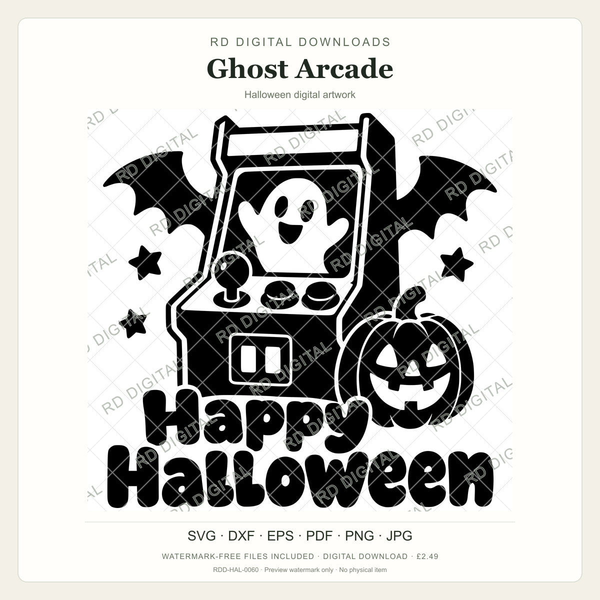 Watermarked Ghost Arcade Halloween digital artwork; customer files are supplied without the watermark.