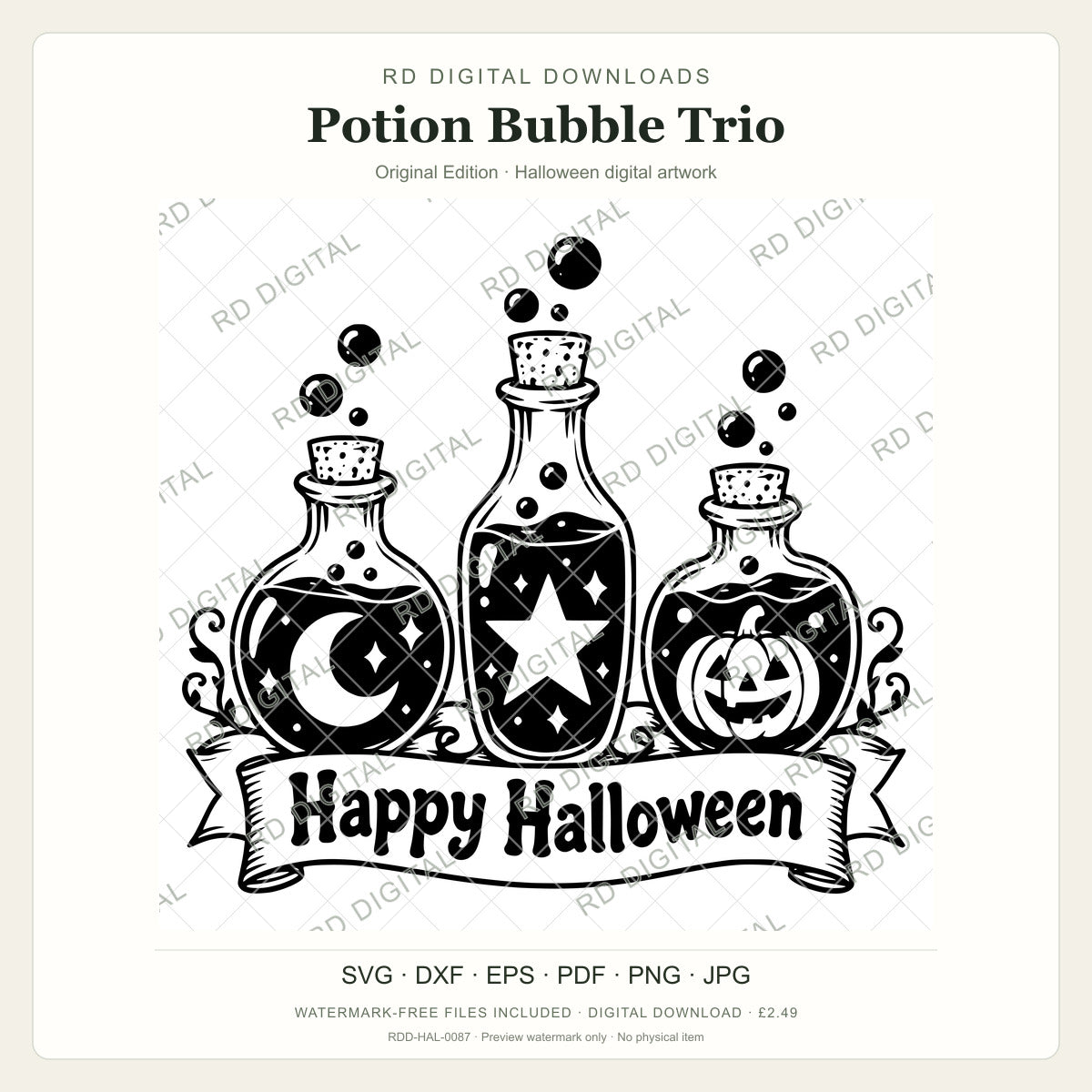 Watermarked Potion Bubble Trio, Original Edition Halloween digital artwork; customer files are supplied without the watermark.