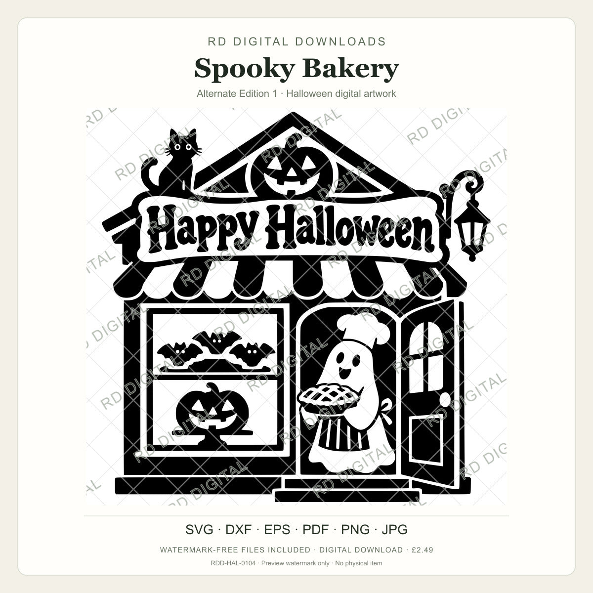Watermarked Spooky Bakery, Alternate Edition 1 Halloween digital artwork; customer files are supplied without the watermark.