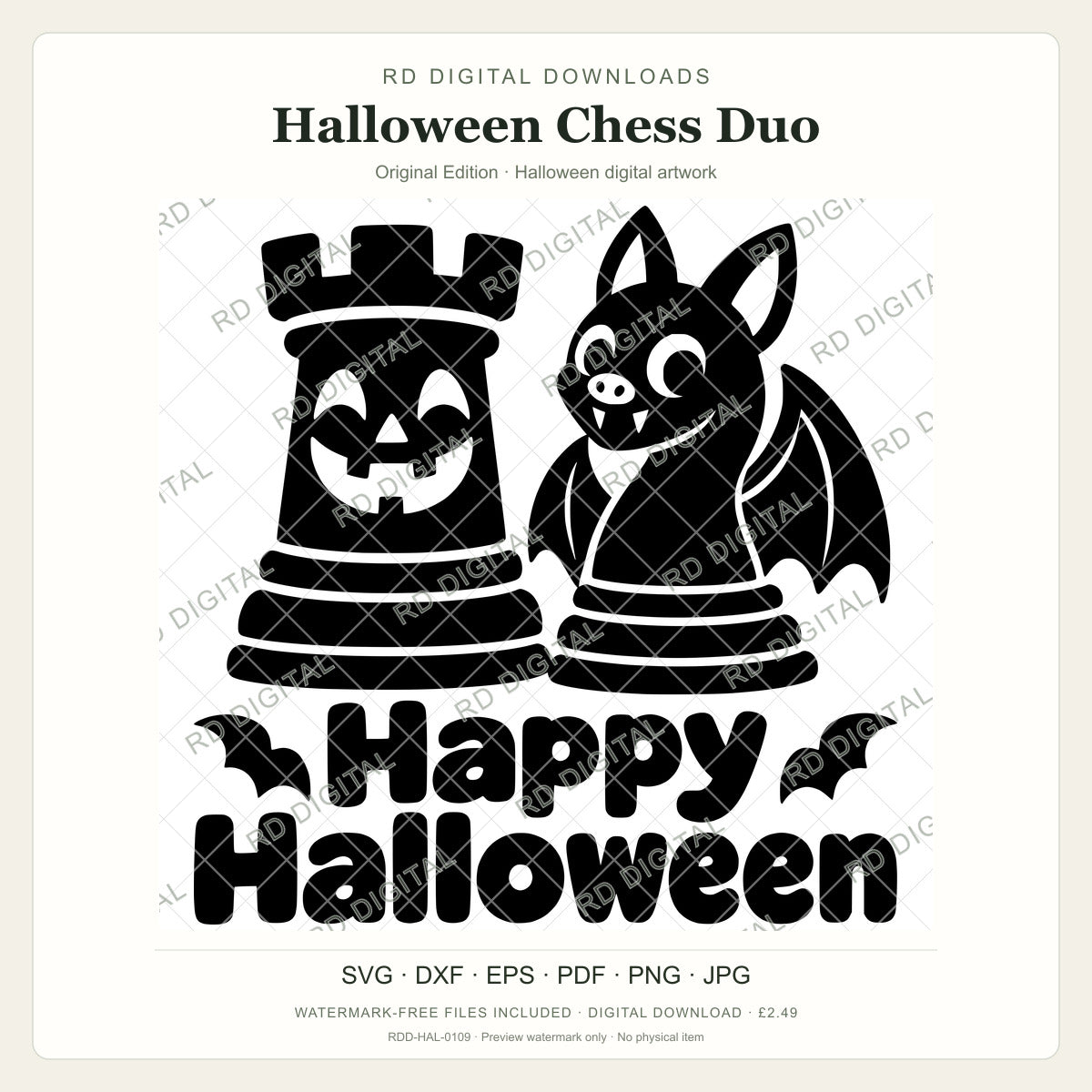 Watermarked Halloween Chess Duo, Original Edition Halloween digital artwork; customer files are supplied without the watermark.