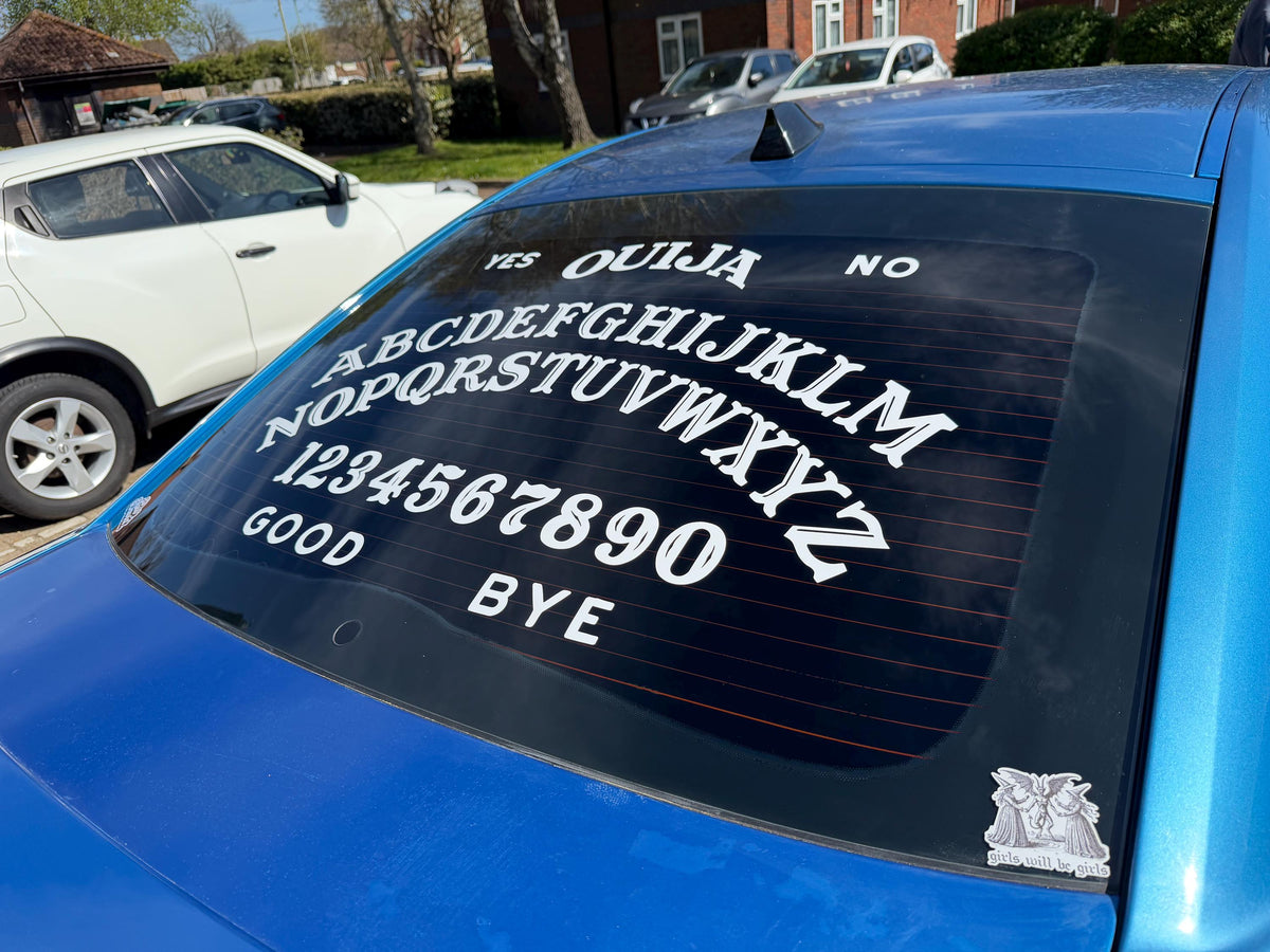 Ouija rear window graphic — original project photograph