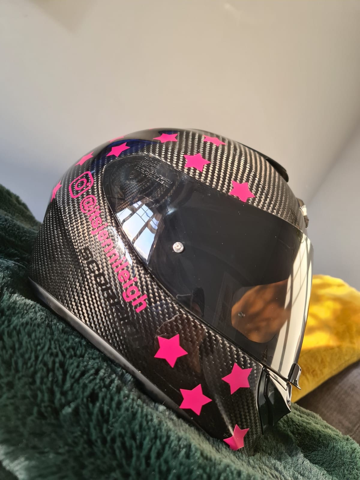 Personalised pink star helmet — original project photograph