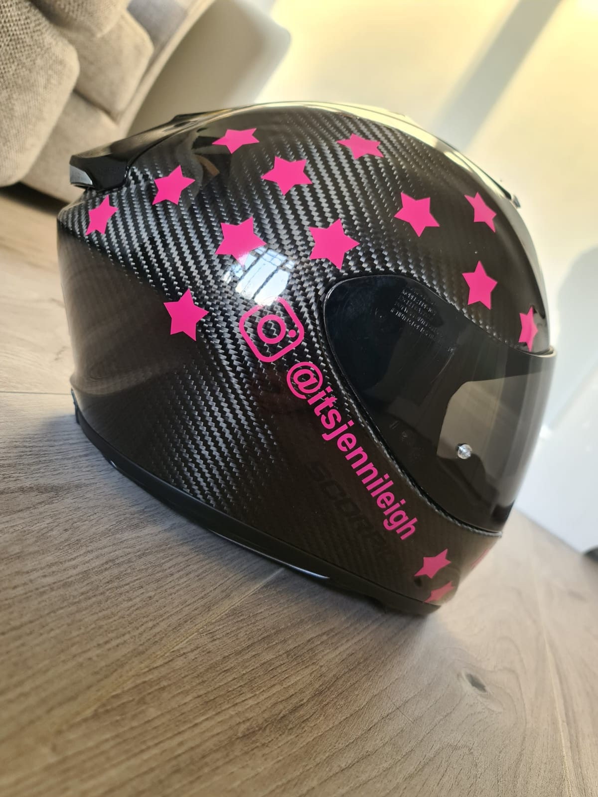 Personalised pink star helmet — original project photograph