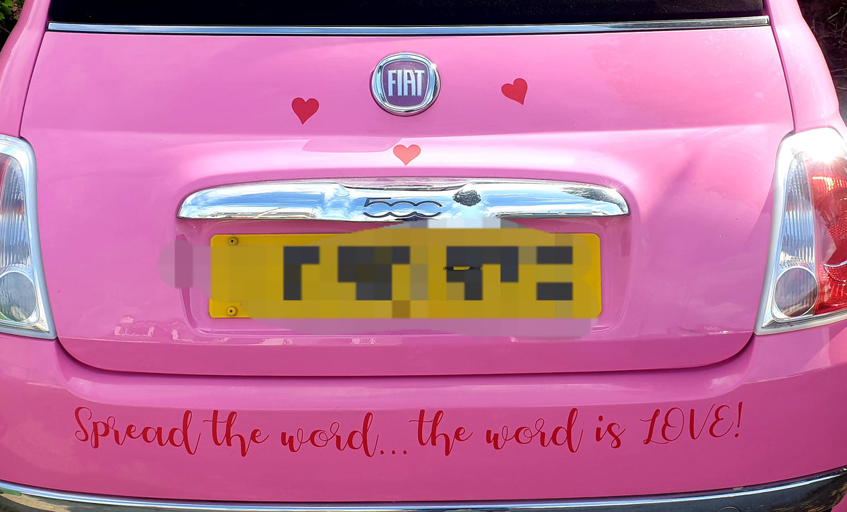 Pink Fiat decorative graphics — original project photograph