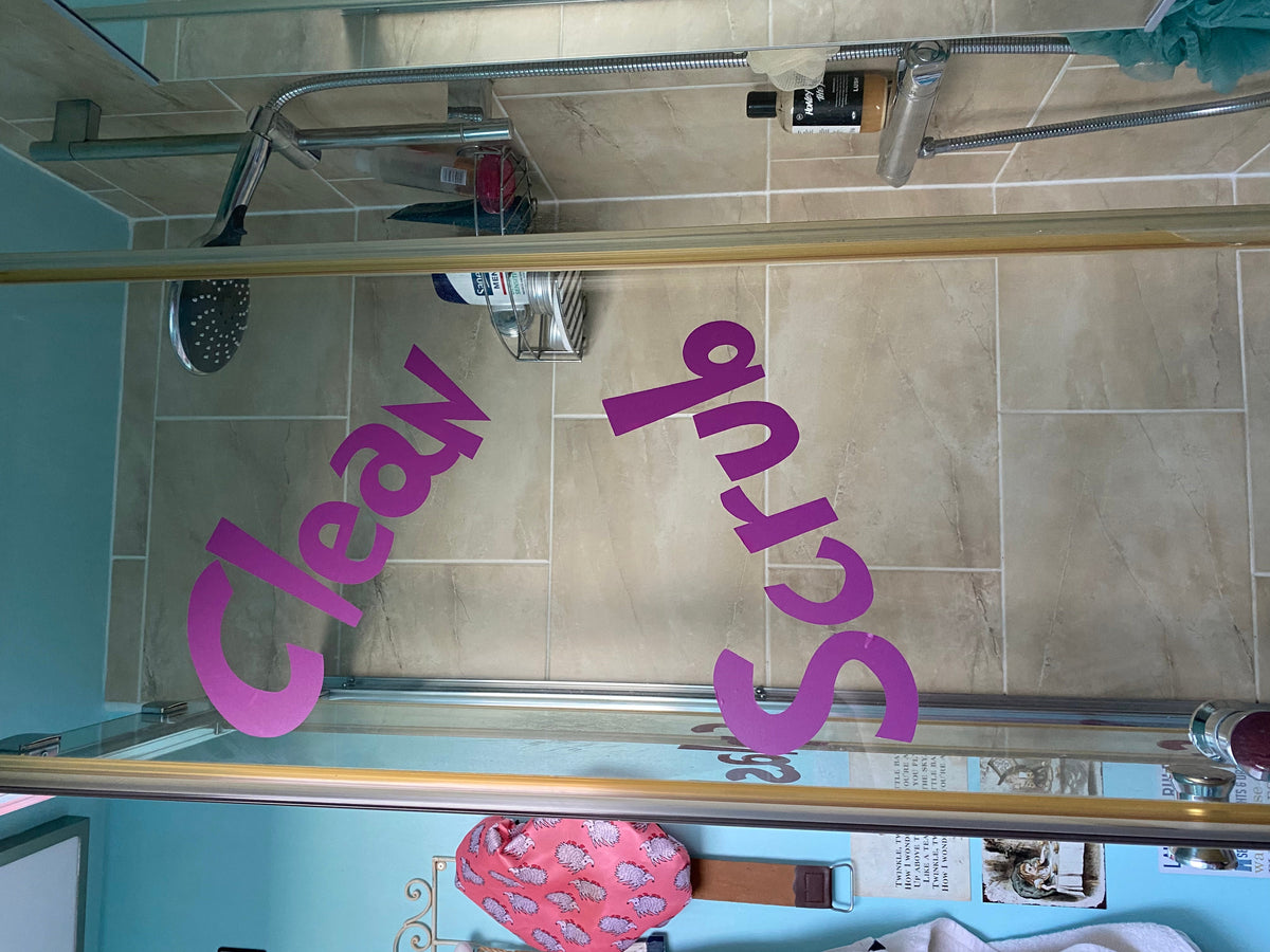 Shower lettering — original project photograph