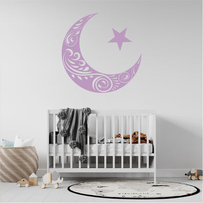 Ornate Islamic Crescent Moon and Star Wall Decal