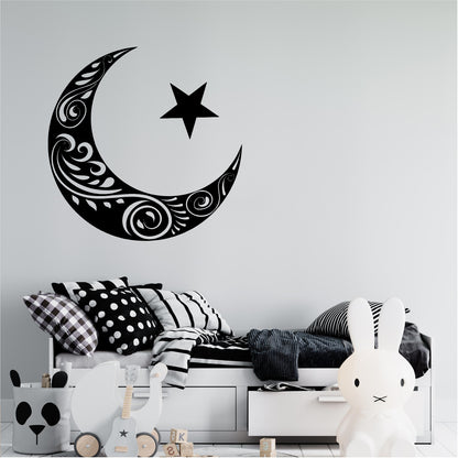 Ornate Islamic Crescent Moon and Star Wall Decal
