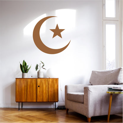 Minimal Islamic Crescent Moon and Star Wall Decal