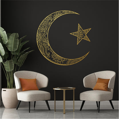 Islamic Mandala Crescent Moon and Star Wall Decal