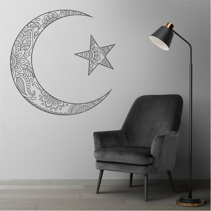 Islamic Mandala Crescent Moon and Star Wall Decal