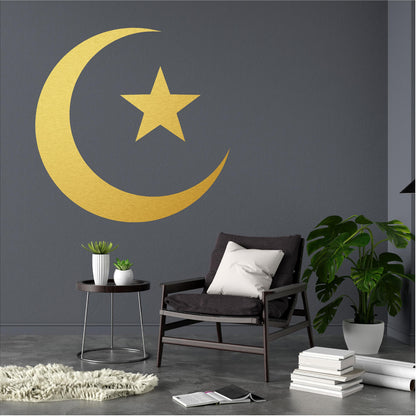 Minimal Islamic Crescent Moon and Star Wall Decal