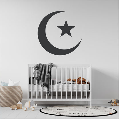 Minimal Islamic Crescent Moon and Star Wall Decal