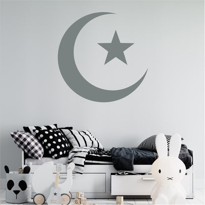 Minimal Islamic Crescent Moon and Star Wall Decal
