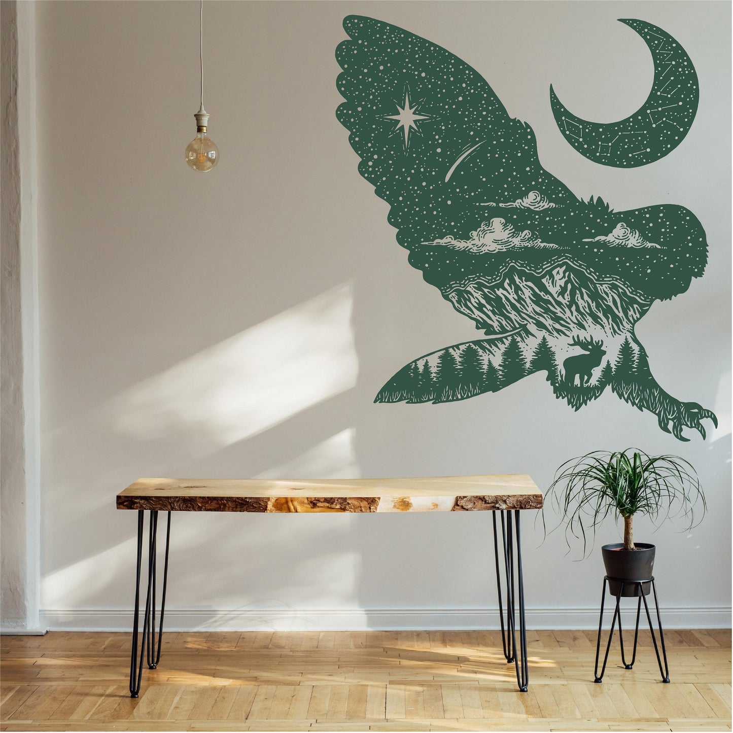Flying Owl Mountain Scene Stars Landscape
