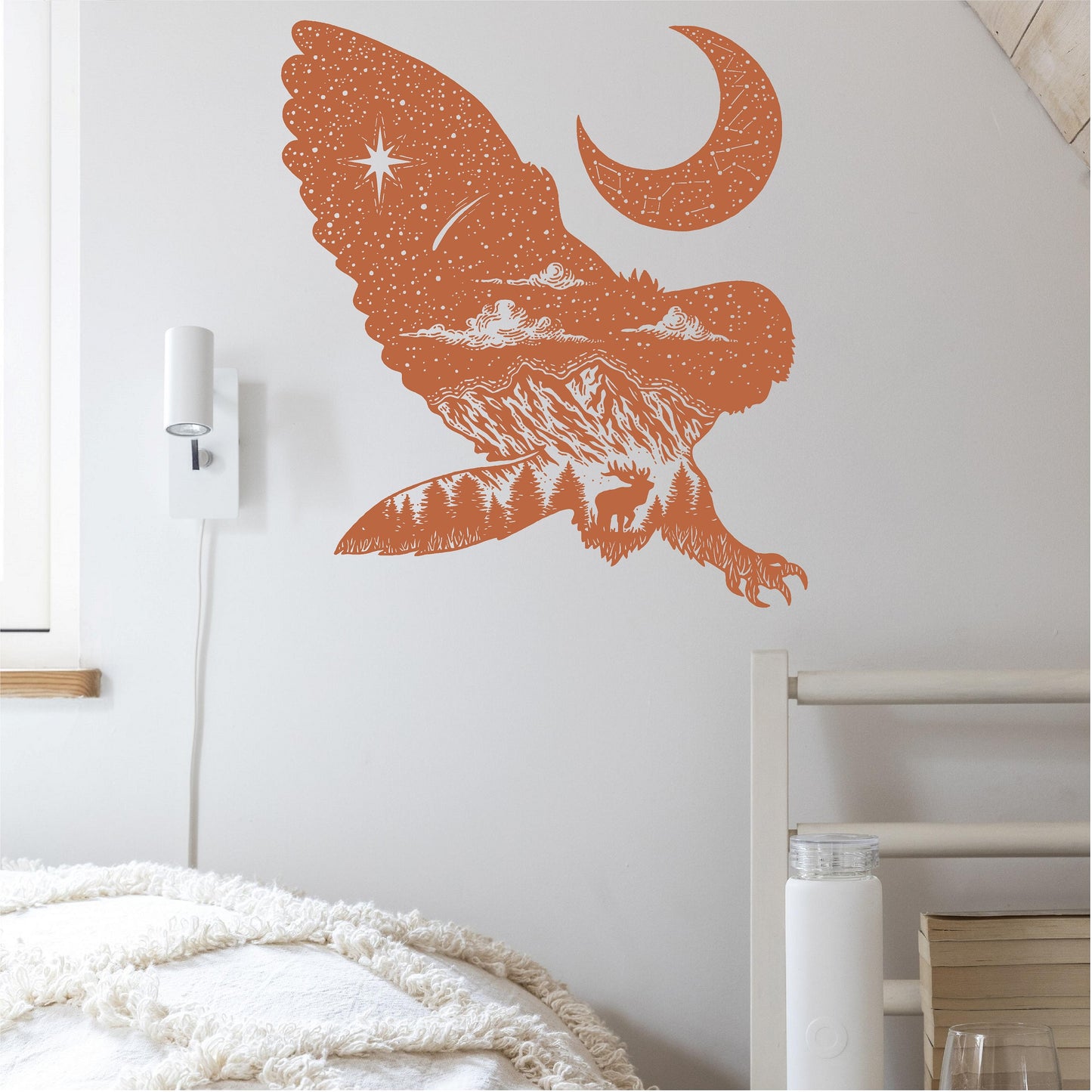 Flying Owl Mountain Scene Stars Landscape