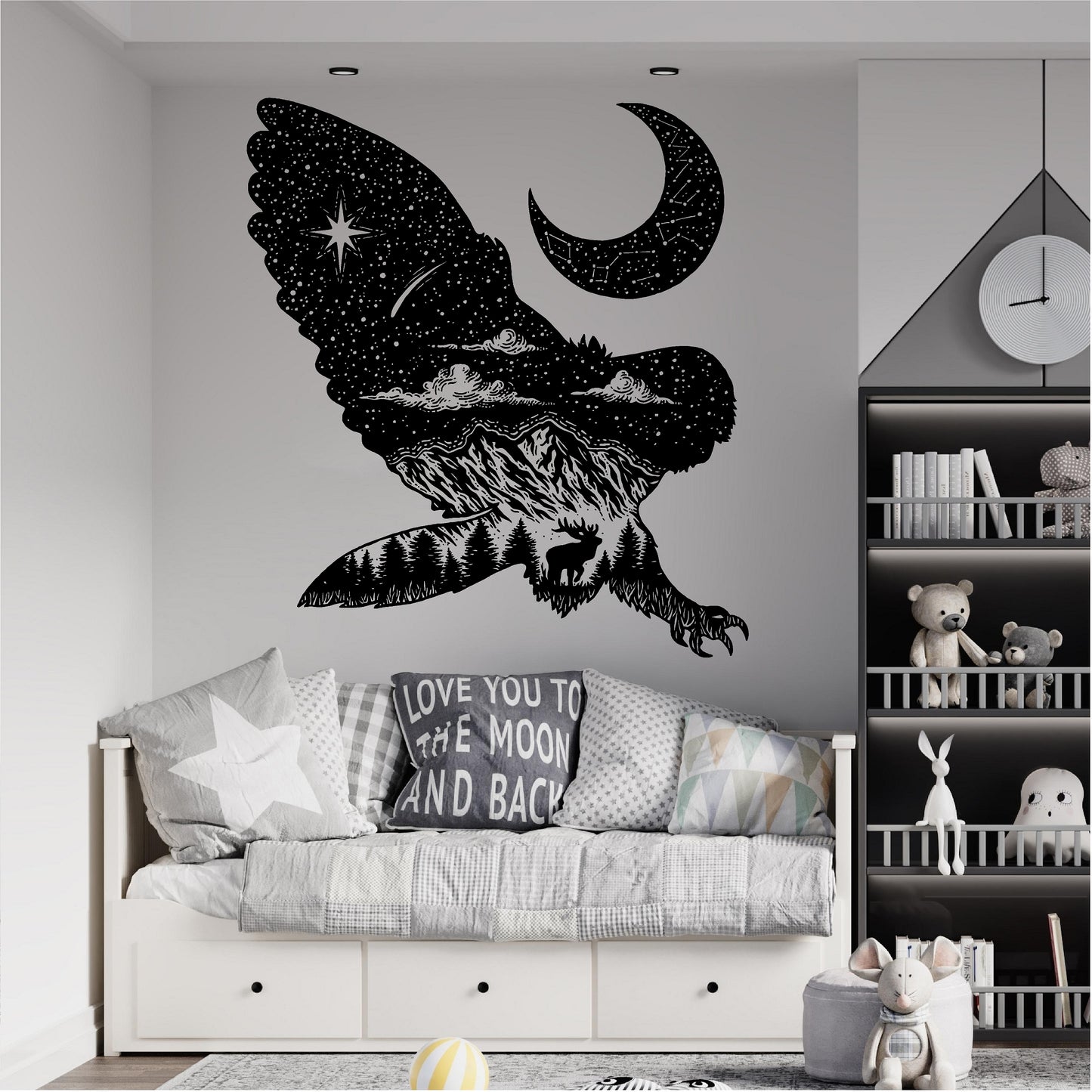 Flying Owl Mountain Scene Stars Landscape