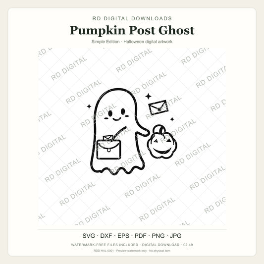 Watermarked Pumpkin Post Ghost, Simple Edition Halloween digital artwork; customer files are supplied without the watermark.