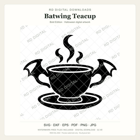 Watermarked Batwing Teacup, Bold Edition Halloween digital artwork; customer files are supplied without the watermark.