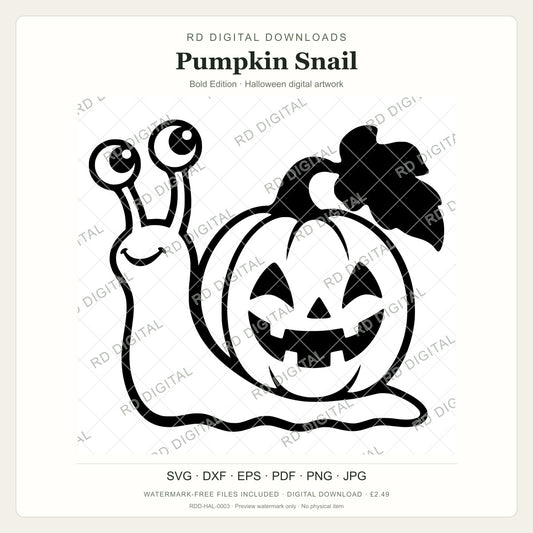 Watermarked Pumpkin Snail, Bold Edition Halloween digital artwork; customer files are supplied without the watermark.
