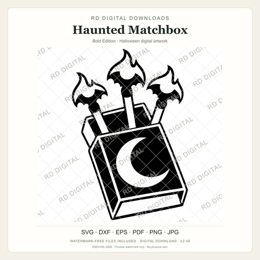 Watermarked Haunted Matchbox, Bold Edition Halloween digital artwork; customer files are supplied without the watermark.