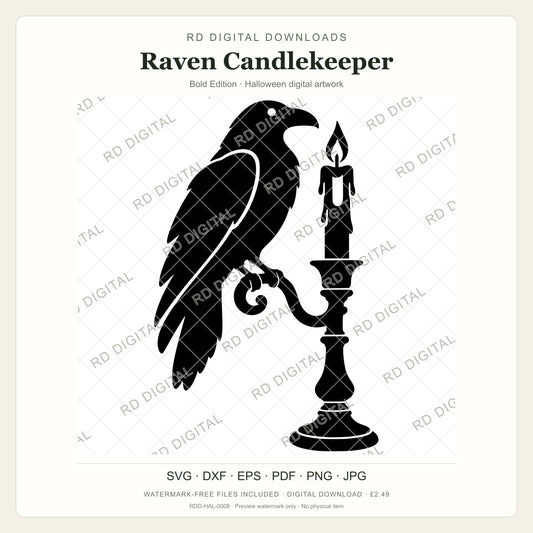 Watermarked Raven Candlekeeper, Bold Edition Halloween digital artwork; customer files are supplied without the watermark.