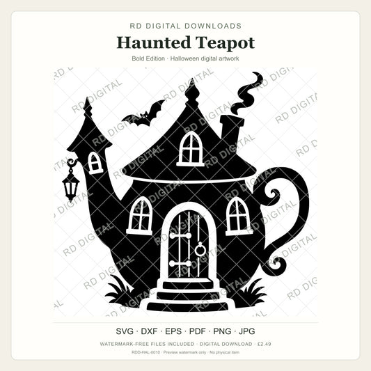 Watermarked Haunted Teapot, Bold Edition Halloween digital artwork; customer files are supplied without the watermark.