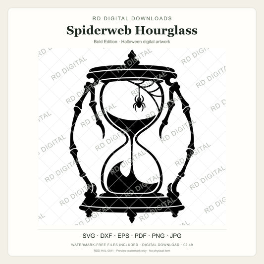 Watermarked Spiderweb Hourglass, Bold Edition Halloween digital artwork; customer files are supplied without the watermark.