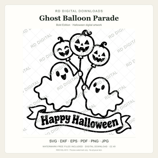 Watermarked Ghost Balloon Parade, Bold Edition Halloween digital artwork; customer files are supplied without the watermark.