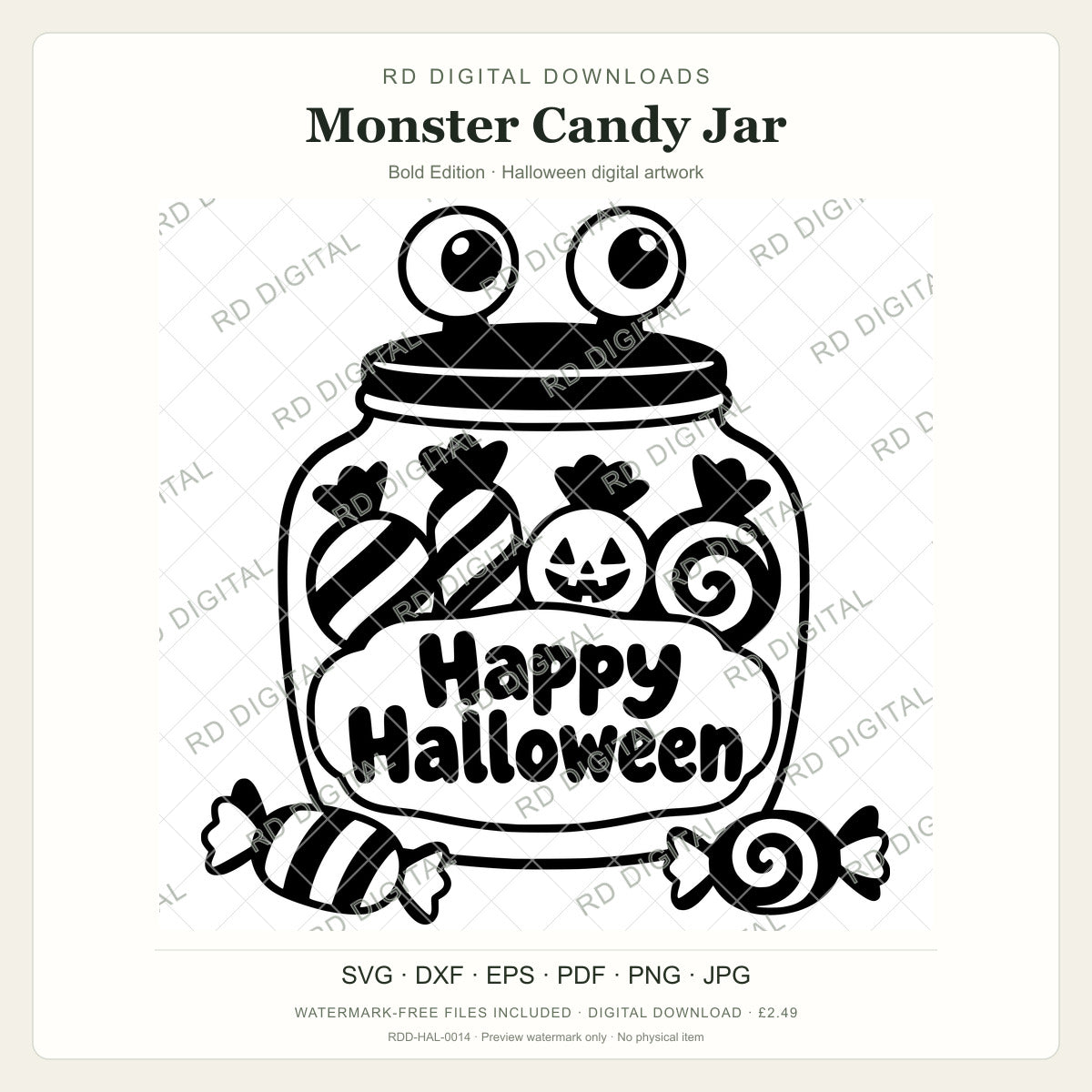 Watermarked Monster Candy Jar, Bold Edition Halloween digital artwork; customer files are supplied without the watermark.