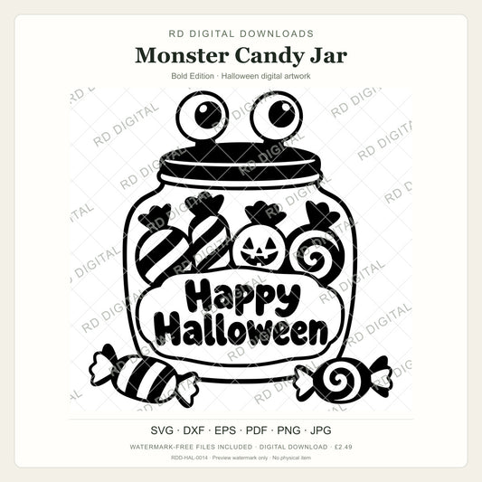Watermarked Monster Candy Jar, Bold Edition Halloween digital artwork; customer files are supplied without the watermark.