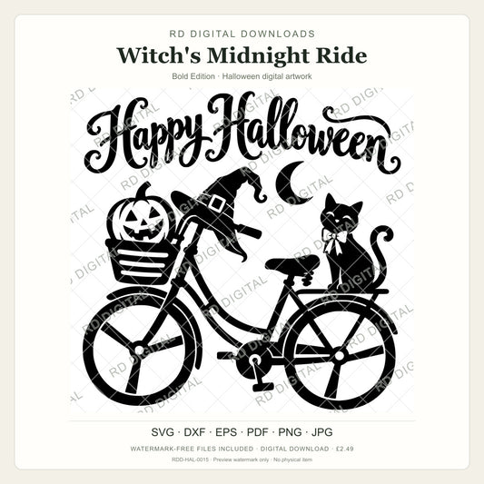 Watermarked Witch's Midnight Ride, Bold Edition Halloween digital artwork; customer files are supplied without the watermark.