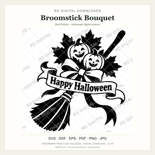 Watermarked Broomstick Bouquet, Bold Edition Halloween digital artwork; customer files are supplied without the watermark.