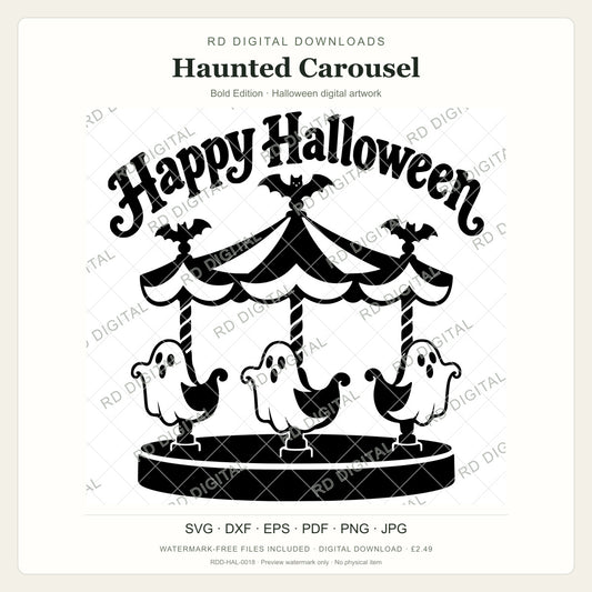 Watermarked Haunted Carousel, Bold Edition Halloween digital artwork; customer files are supplied without the watermark.