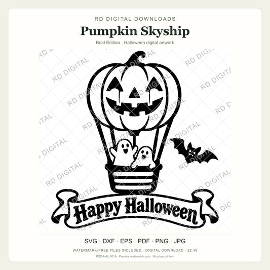Watermarked Pumpkin Skyship, Bold Edition Halloween digital artwork; customer files are supplied without the watermark.
