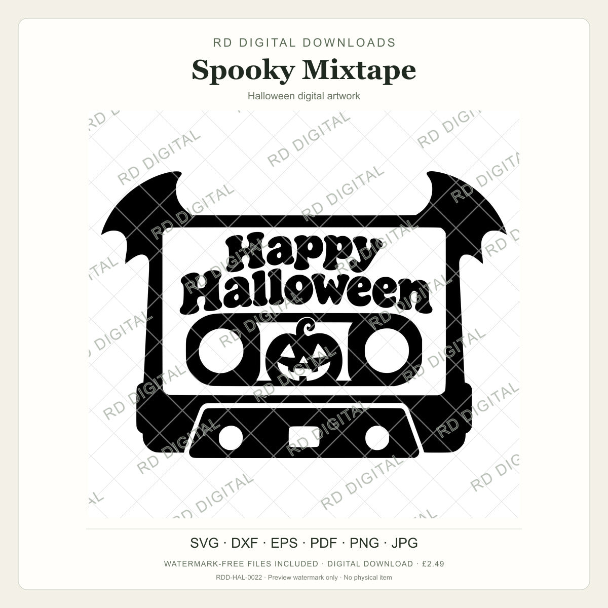 Watermarked Spooky Mixtape Halloween digital artwork; customer files are supplied without the watermark.