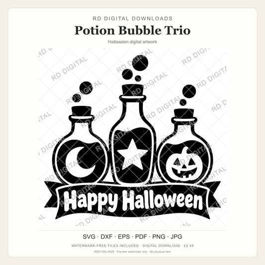 Watermarked Potion Bubble Trio Halloween digital artwork; customer files are supplied without the watermark.