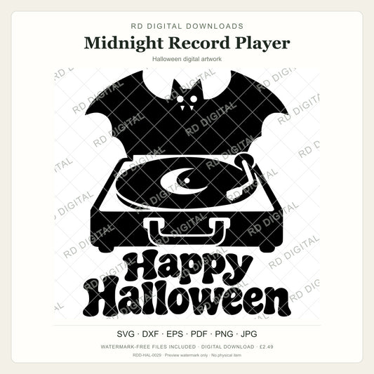 Watermarked Midnight Record Player Halloween digital artwork; customer files are supplied without the watermark.
