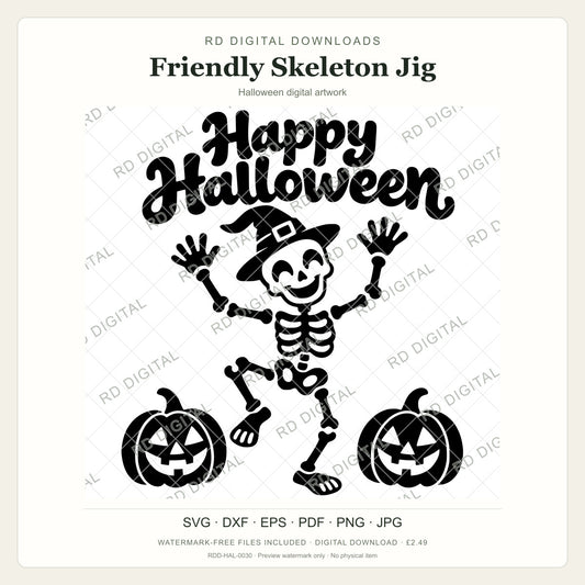 Watermarked Friendly Skeleton Jig Halloween digital artwork; customer files are supplied without the watermark.