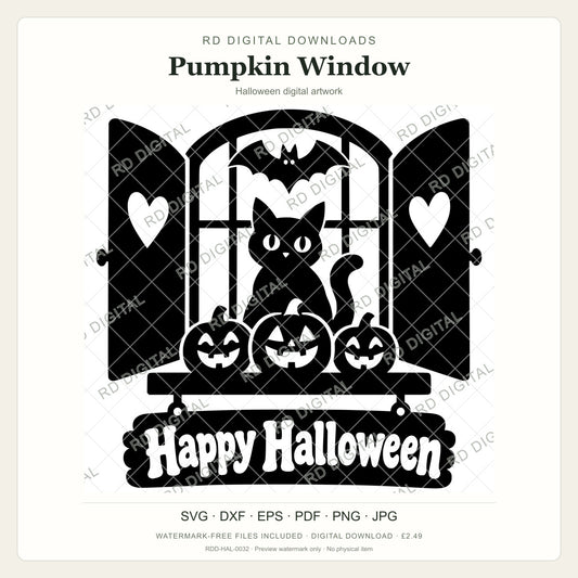 Watermarked Pumpkin Window Halloween digital artwork; customer files are supplied without the watermark.