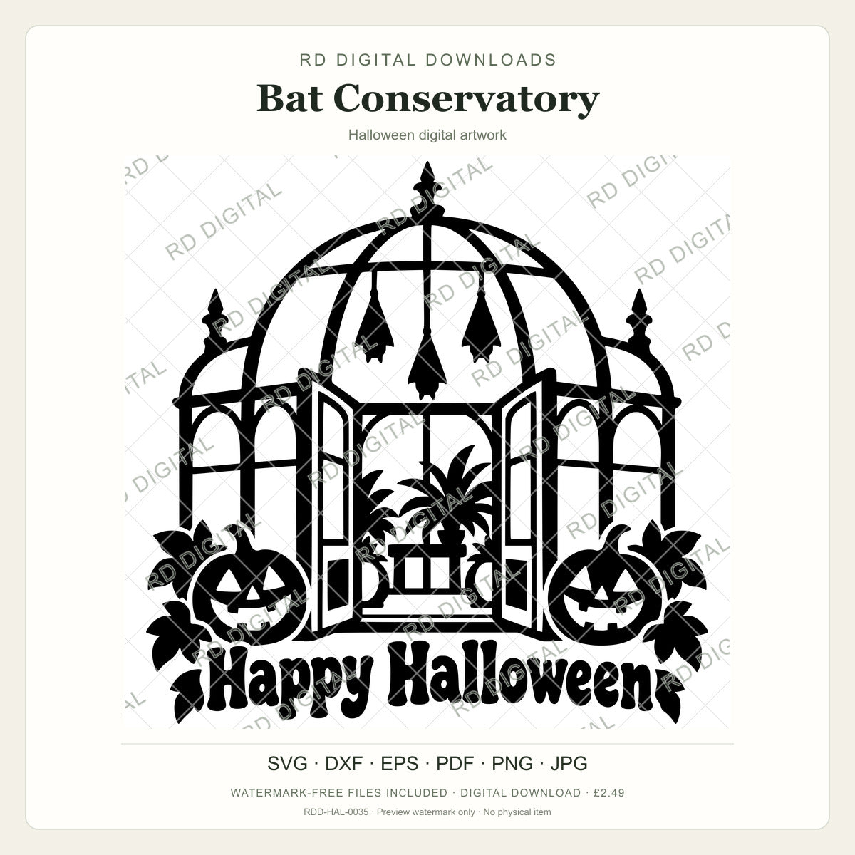 Watermarked Bat Conservatory Halloween digital artwork; customer files are supplied without the watermark.