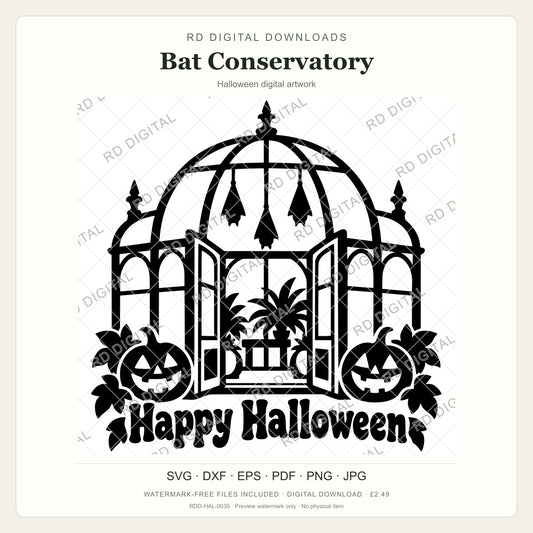 Watermarked Bat Conservatory Halloween digital artwork; customer files are supplied without the watermark.