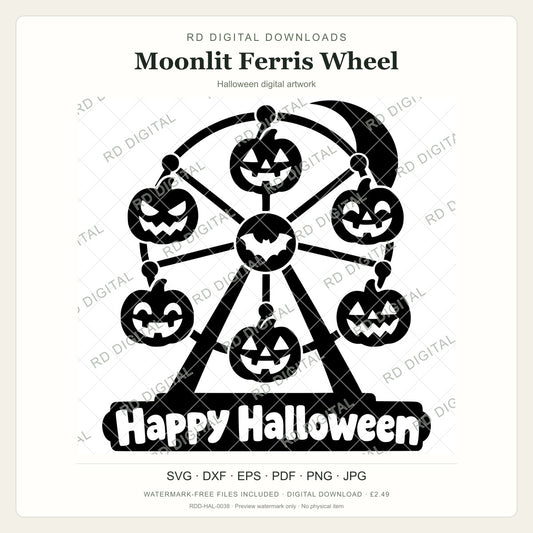 Watermarked Moonlit Ferris Wheel Halloween digital artwork; customer files are supplied without the watermark.