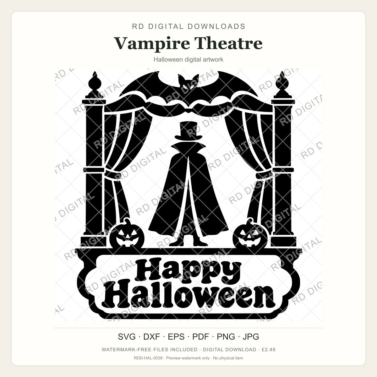 Watermarked Vampire Theatre Halloween digital artwork; customer files are supplied without the watermark.