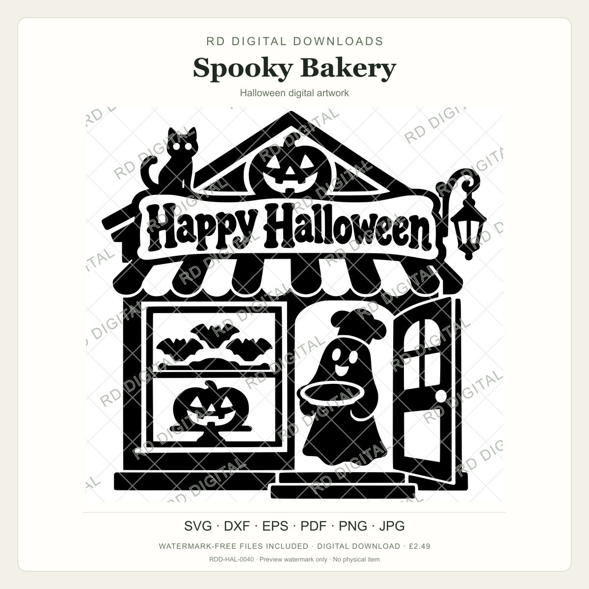 Watermarked Spooky Bakery Halloween digital artwork; customer files are supplied without the watermark.