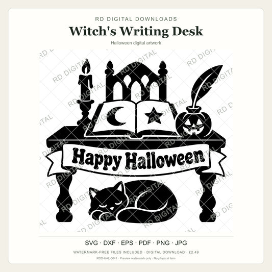 Watermarked Witch's Writing Desk Halloween digital artwork; customer files are supplied without the watermark.